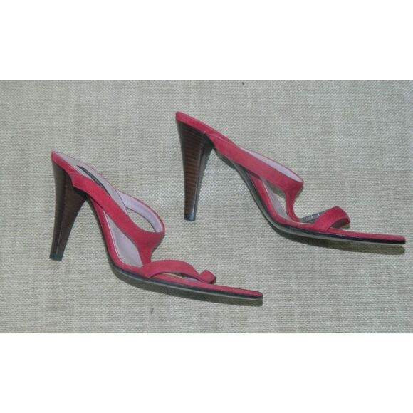 Sergio Rossi Womens Size 37 US 7 Burgundy Suede Strappy High Heels Sandals - Picture 7 of 12